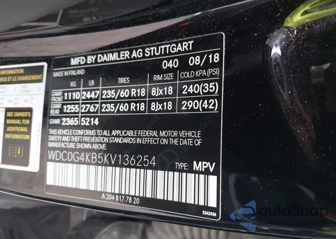 2019 Mercedes-Benz Glc 300 4Matic из США, поврежденный, VIN WDC0G4KB5KV136254